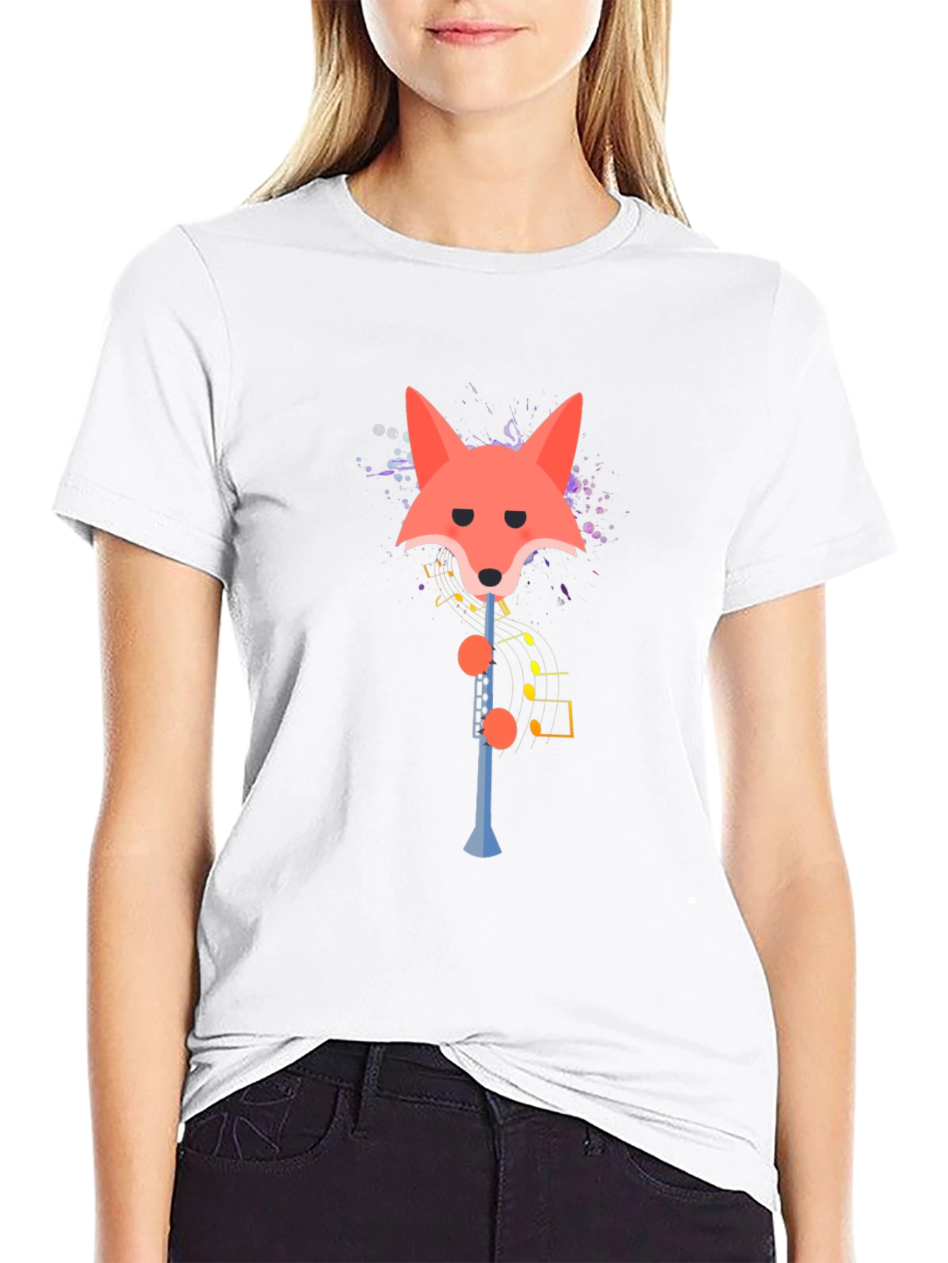 Fox Clarinet Player Graphic Tee - Quirky Music Shirt