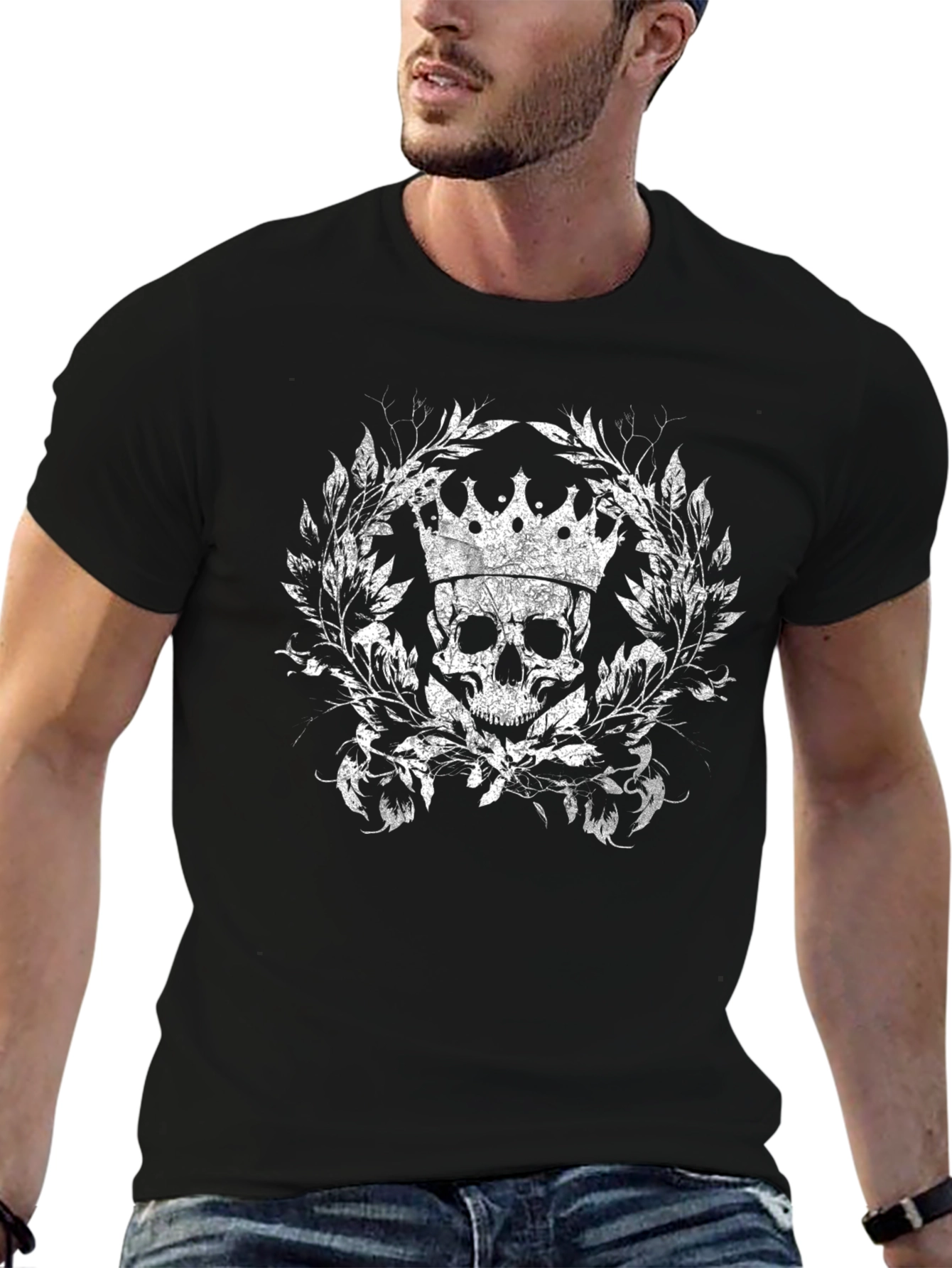 Crowned Skull Graphic Tee - Black Cotton T-Shirt