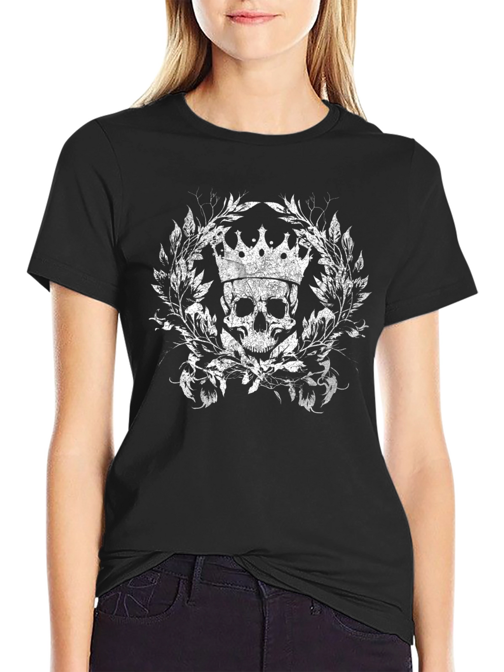 Crowned Skull Graphic Tee - Black Cotton T-Shirt