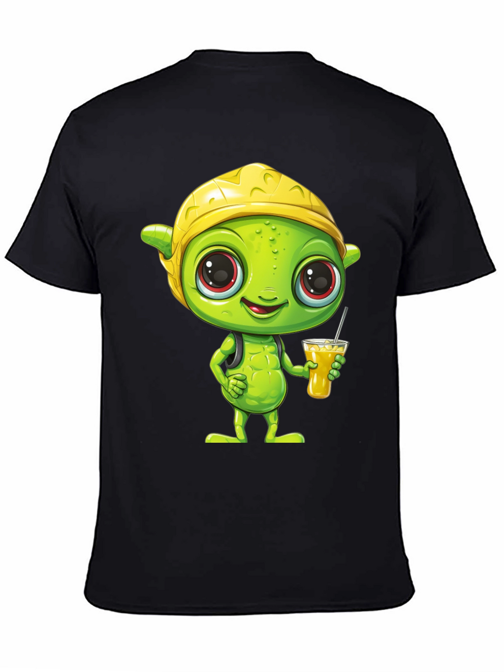 Cartoon Alien T-Shirt - Black Crew Neck Tee