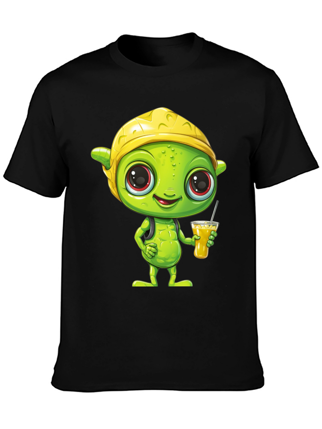 Cartoon Alien T-Shirt - Black Crew Neck Tee