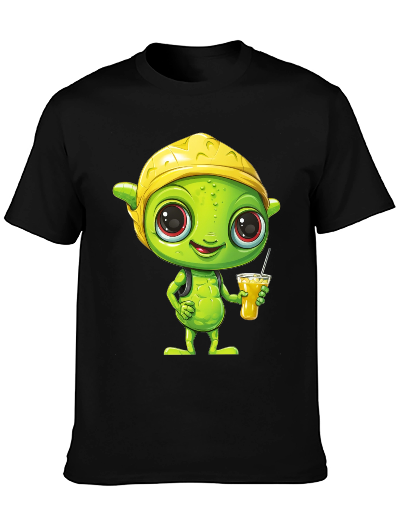 Cartoon Alien T-Shirt - Black Crew Neck Tee