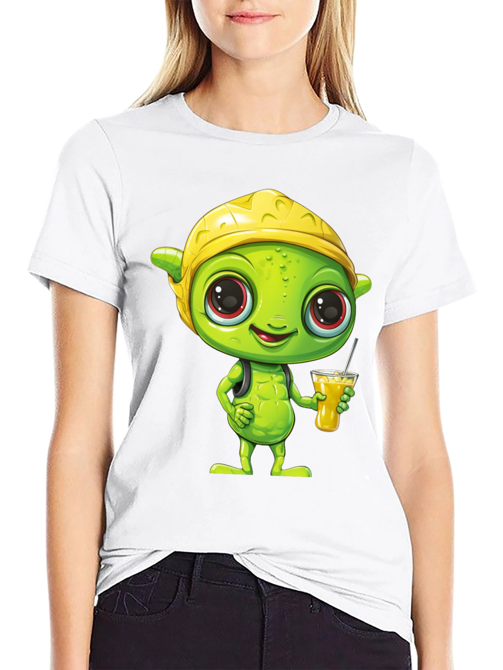 Cartoon Alien T-Shirt - Black Crew Neck Tee