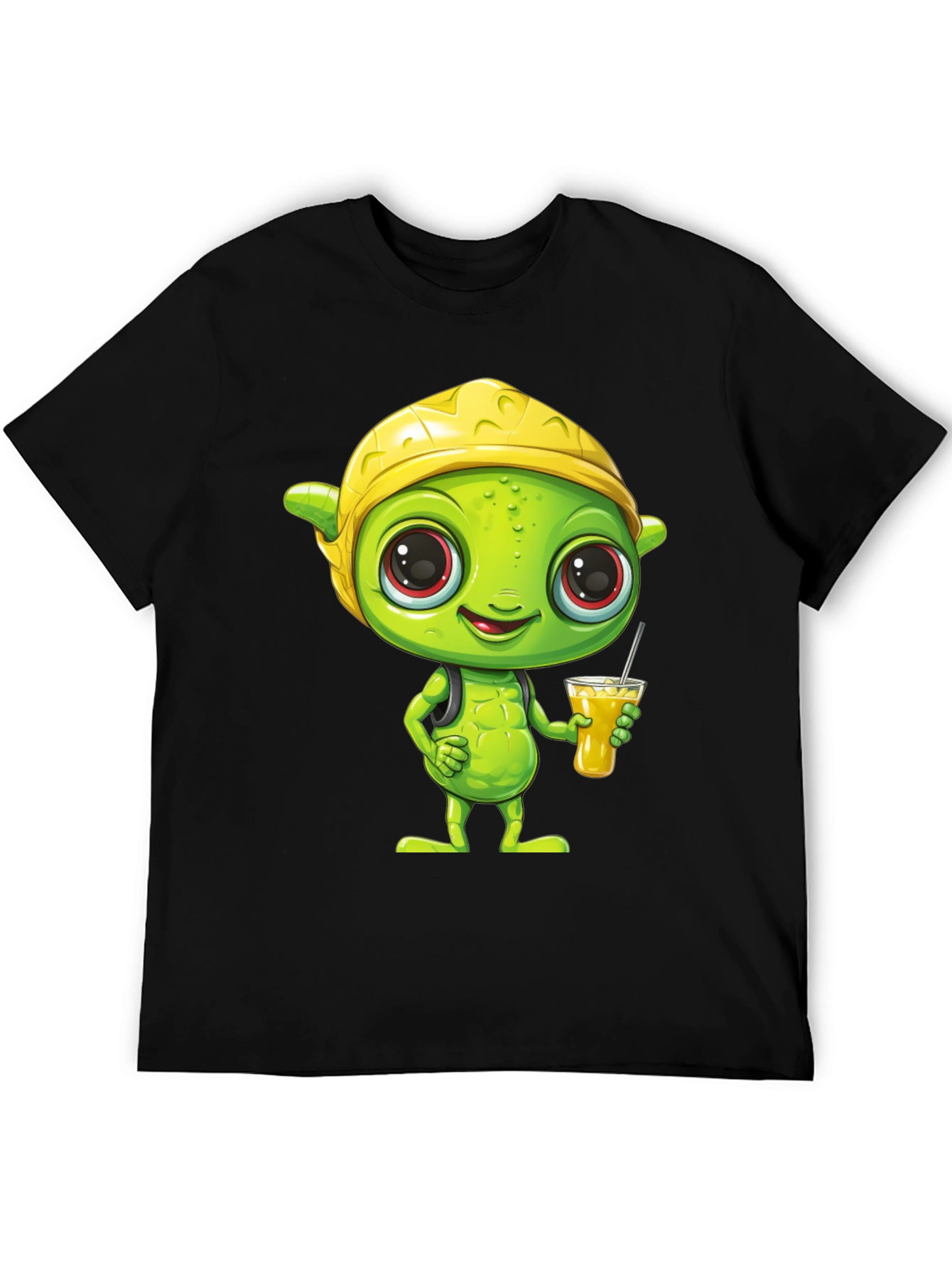 Cartoon Alien T-Shirt - Black Crew Neck Tee