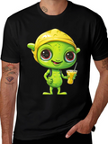 Cartoon Alien T-Shirt - Black Crew Neck Tee