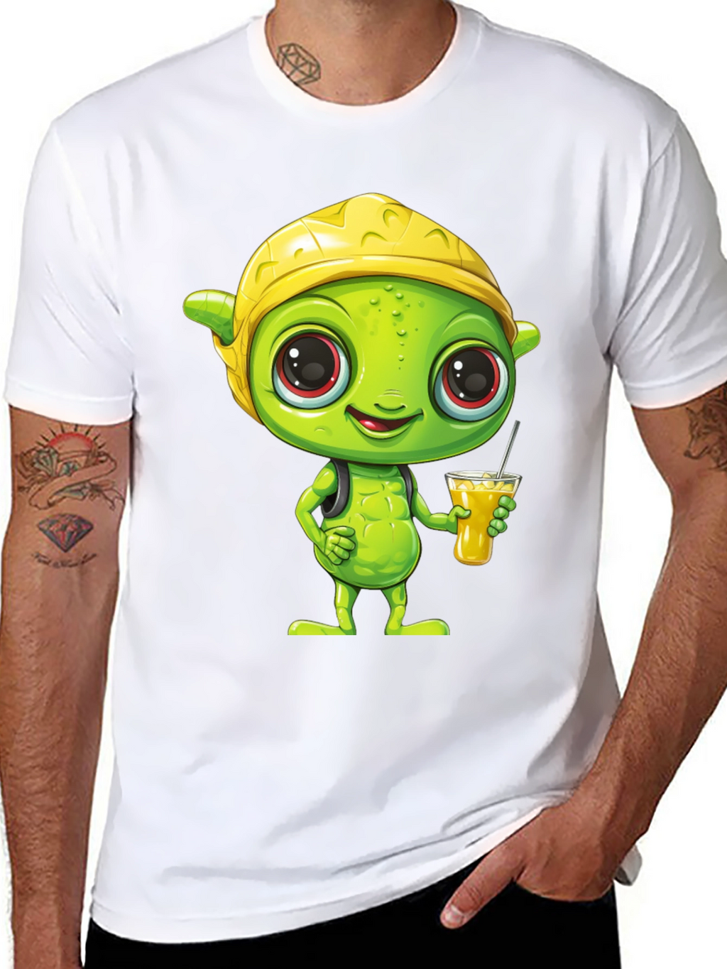 Cartoon Alien T-Shirt - Black Crew Neck Tee