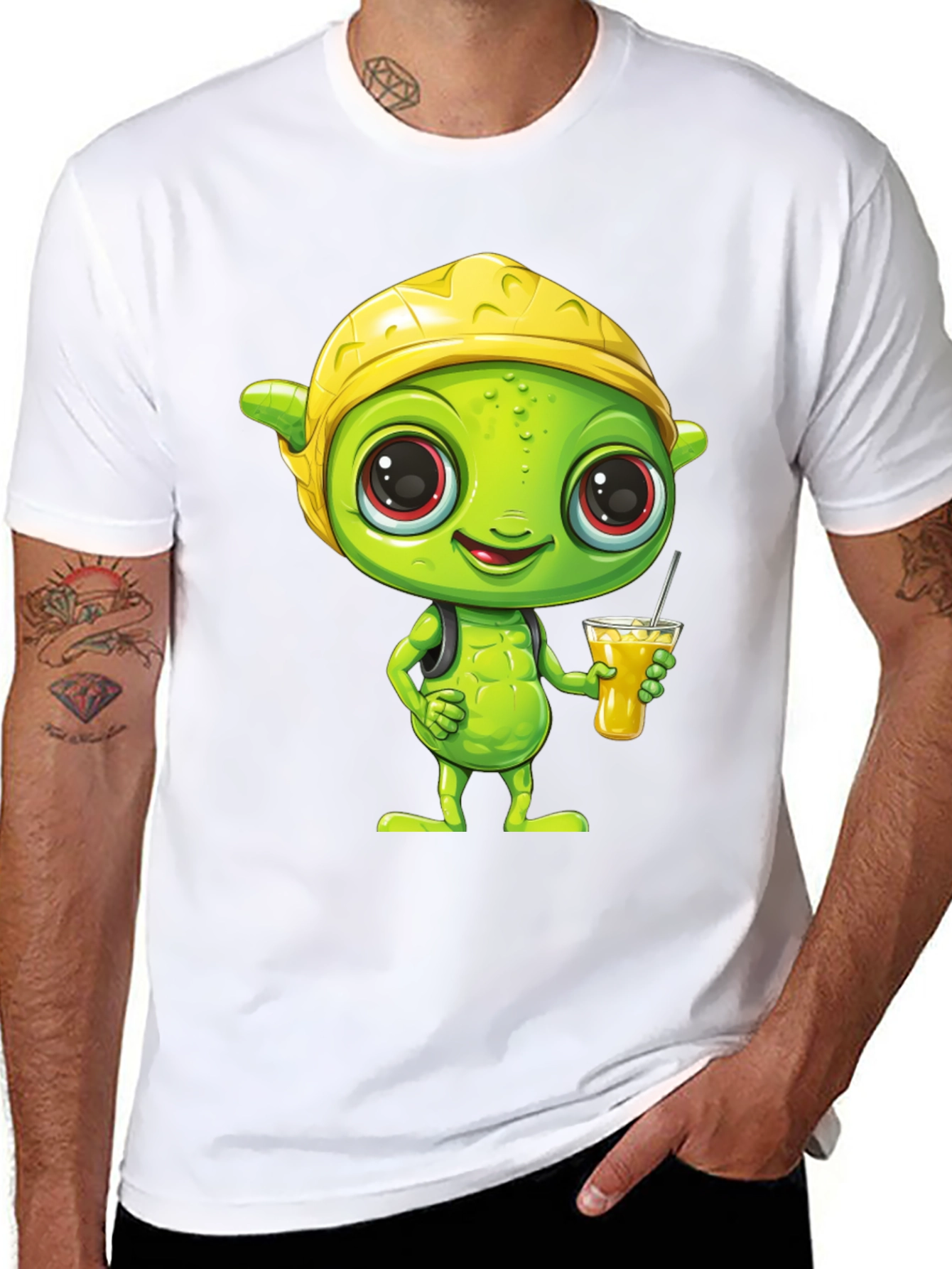 Cartoon Alien T-Shirt - Black Crew Neck Tee