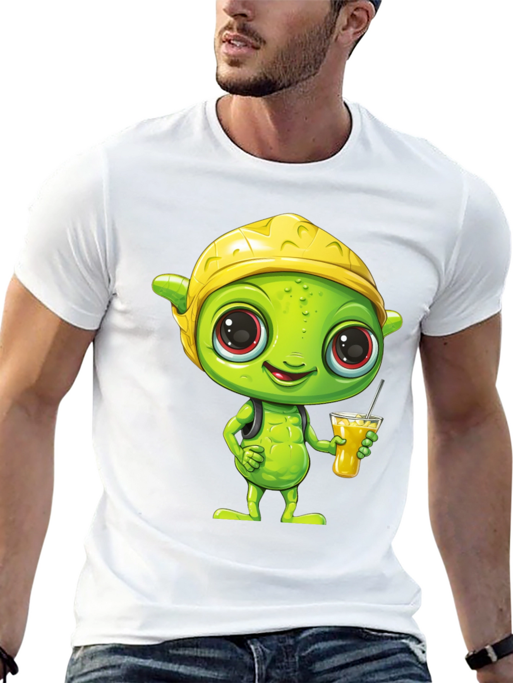Cartoon Alien T-Shirt - Black Crew Neck Tee