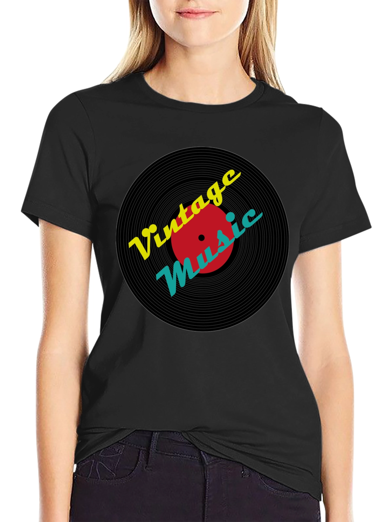 Vintage Music Record T-Shirt - Black