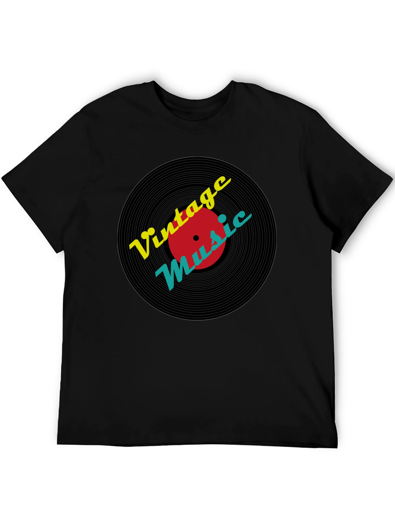 Vintage Music Record T-Shirt - Black