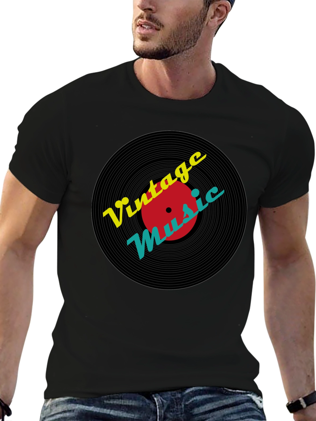 Vintage Music Record T-Shirt - Black