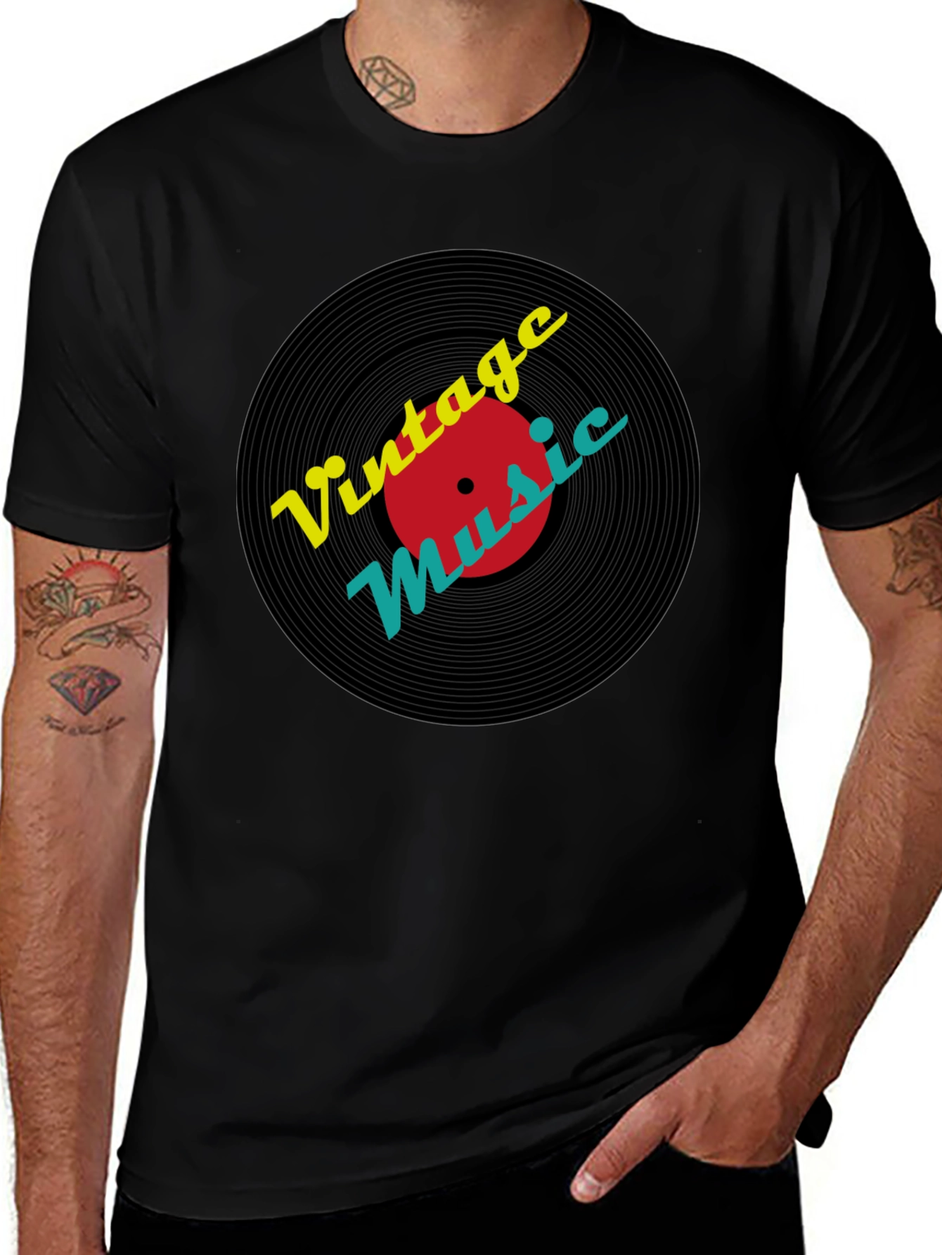 Vintage Music Record T-Shirt - Black