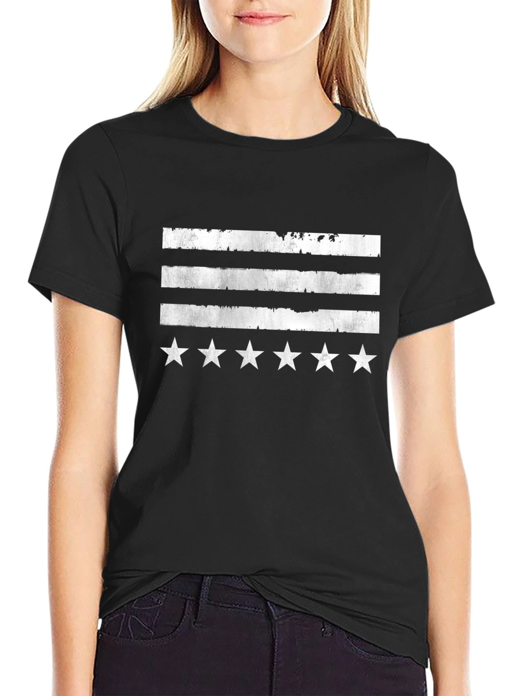 Distressed Stripes & Stars Graphic Tee - Black