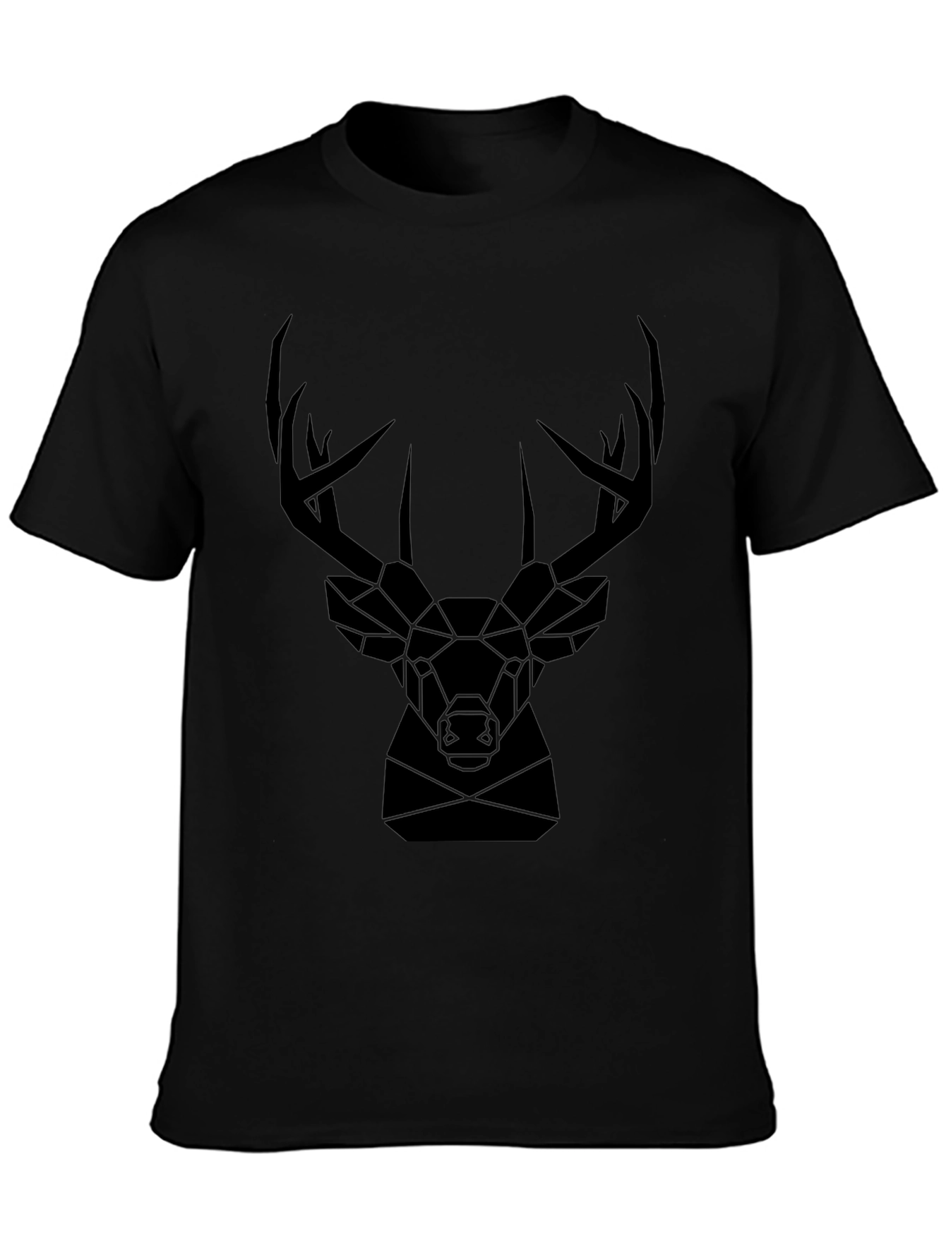 Geometric Deer Head Graphic Tee - Black T-Shirt