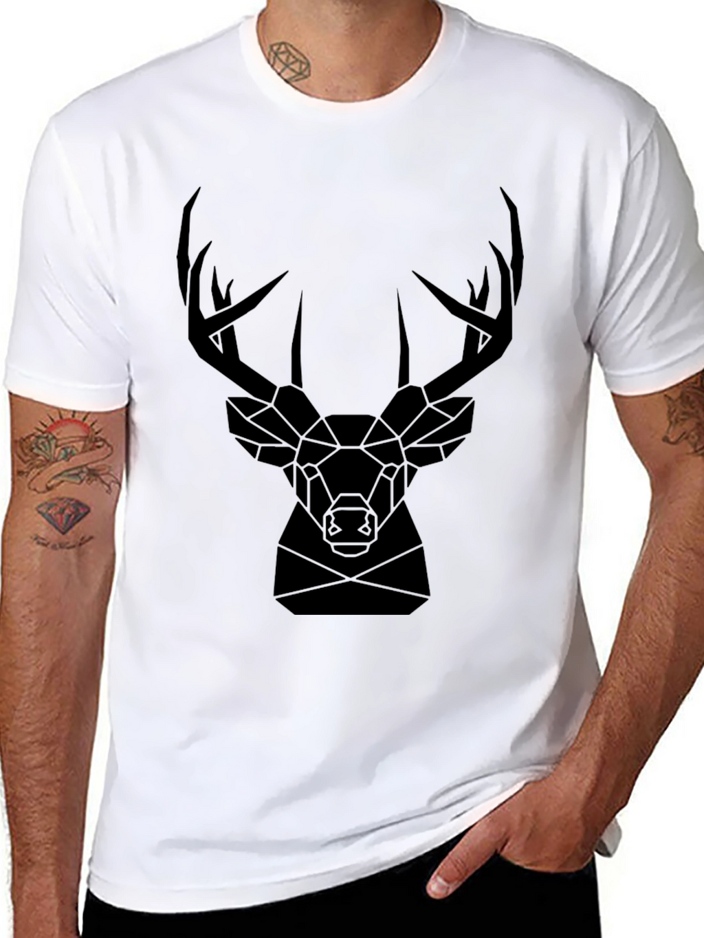 Geometric Deer Head Graphic Tee - Black T-Shirt