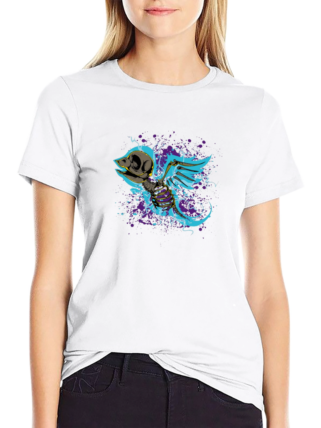 Skeleton Bird Graphic Tee - Dark Humor Style
