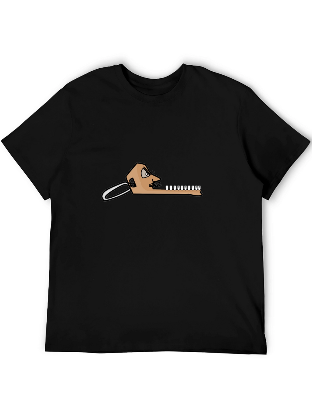 Black T-Shirt with Funny Dental Cartoon Graphic