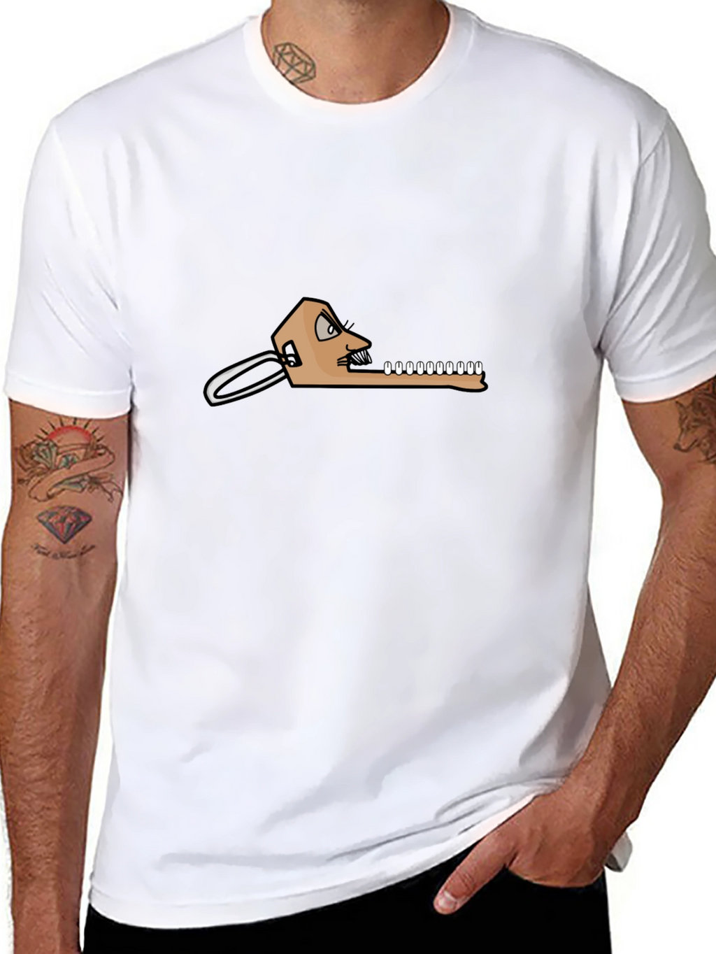 Black T-Shirt with Funny Dental Cartoon Graphic