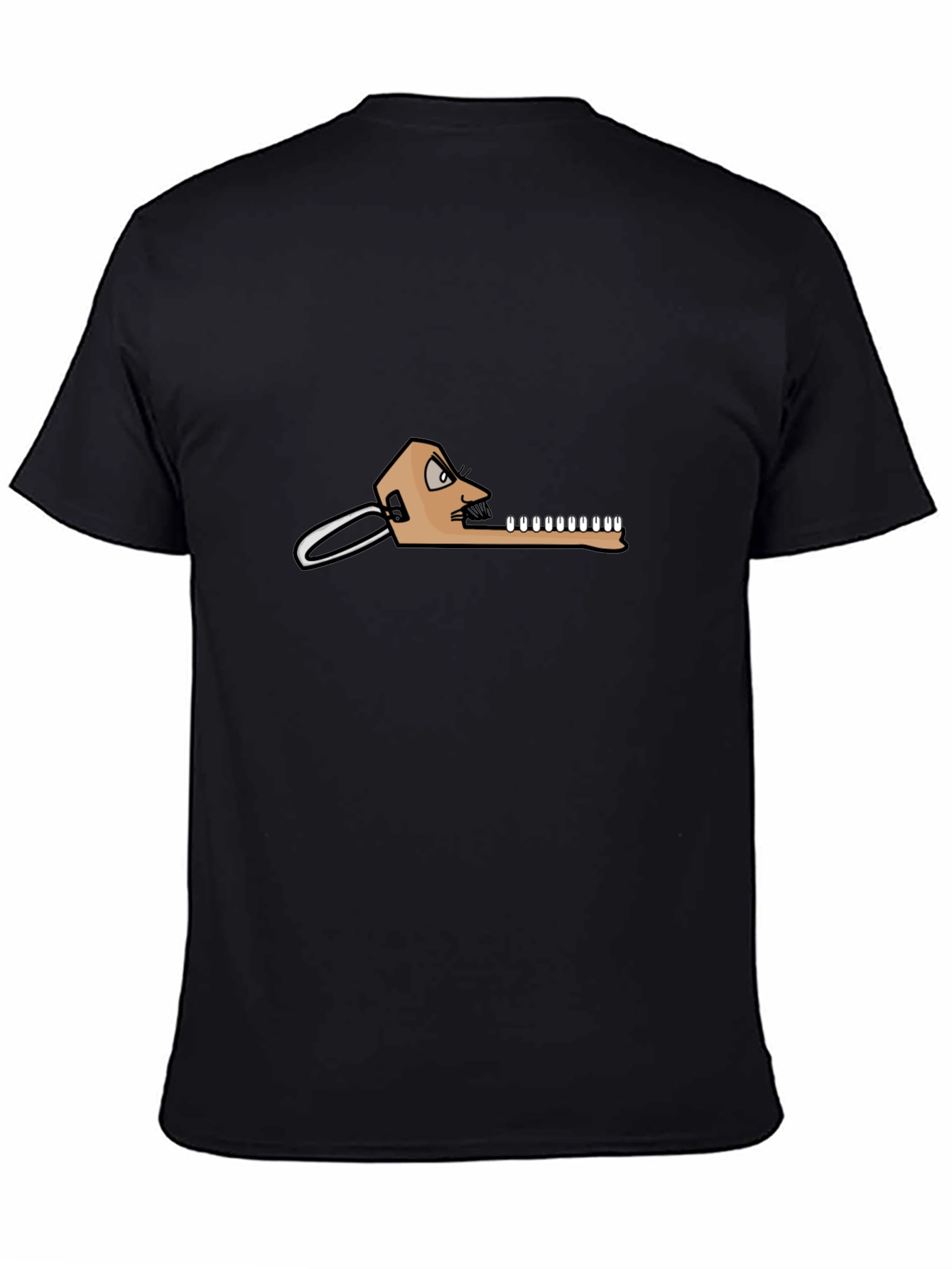 Black T-Shirt with Funny Dental Cartoon Graphic