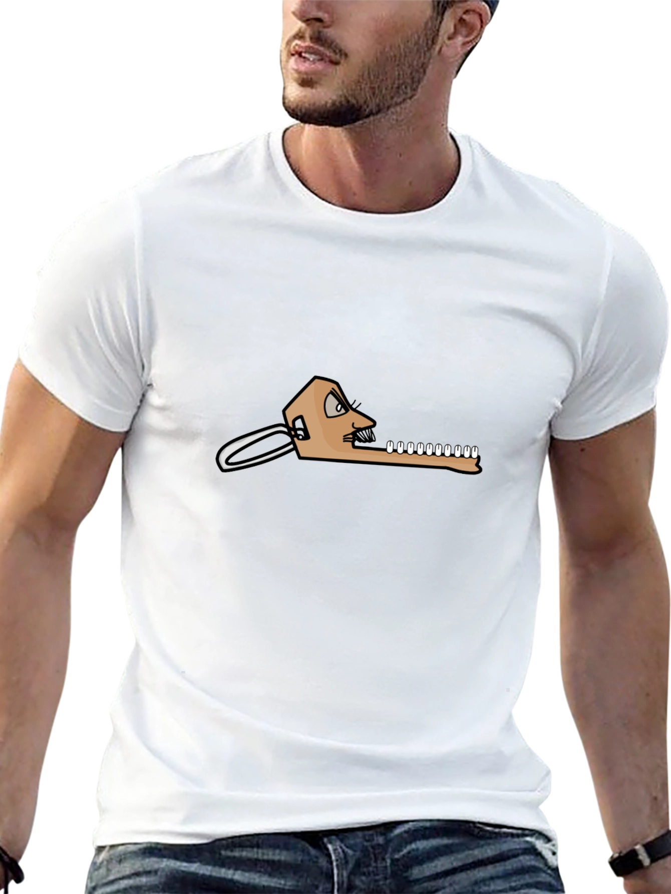 Black T-Shirt with Funny Dental Cartoon Graphic