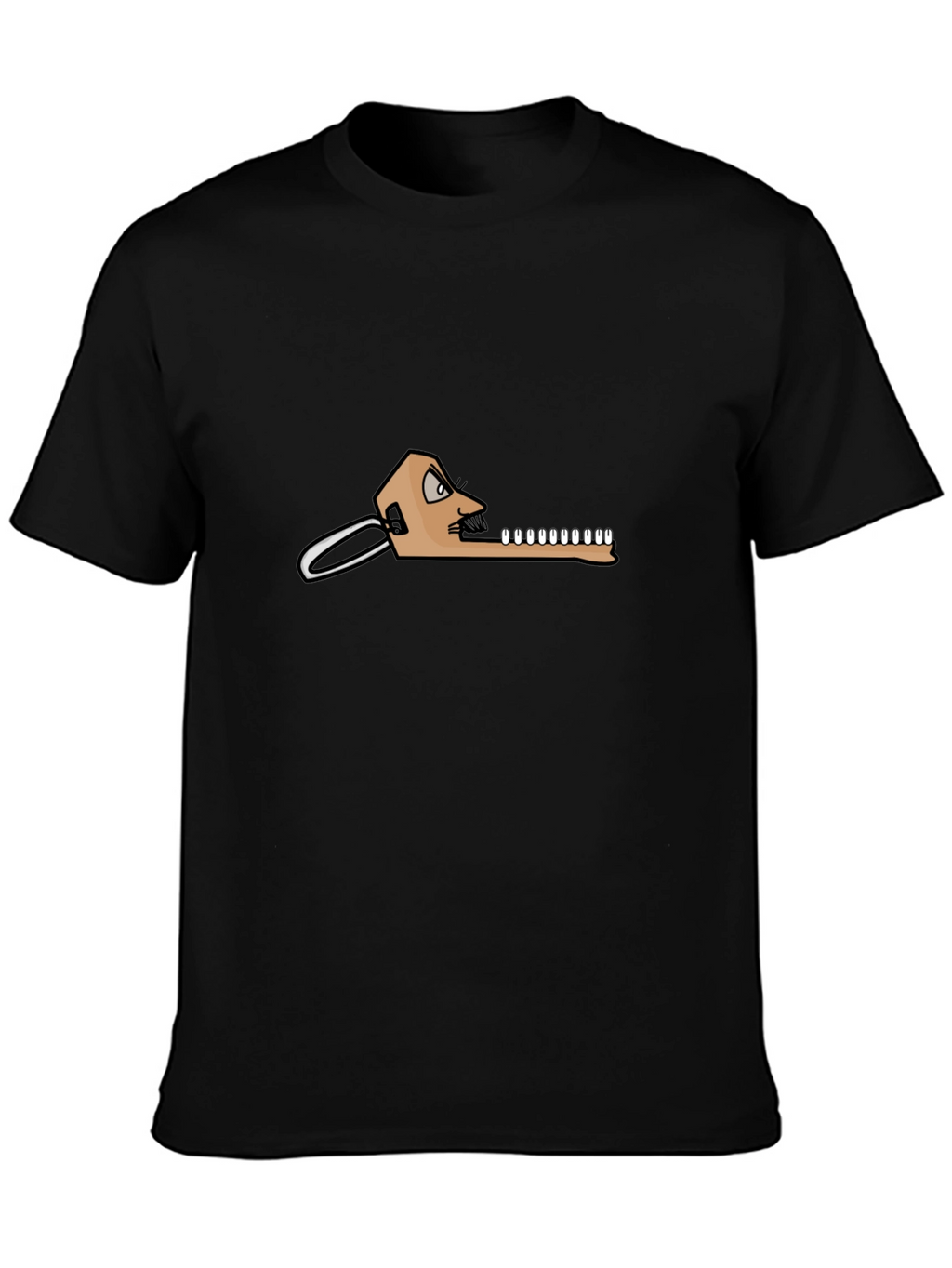 Black T-Shirt with Funny Dental Cartoon Graphic
