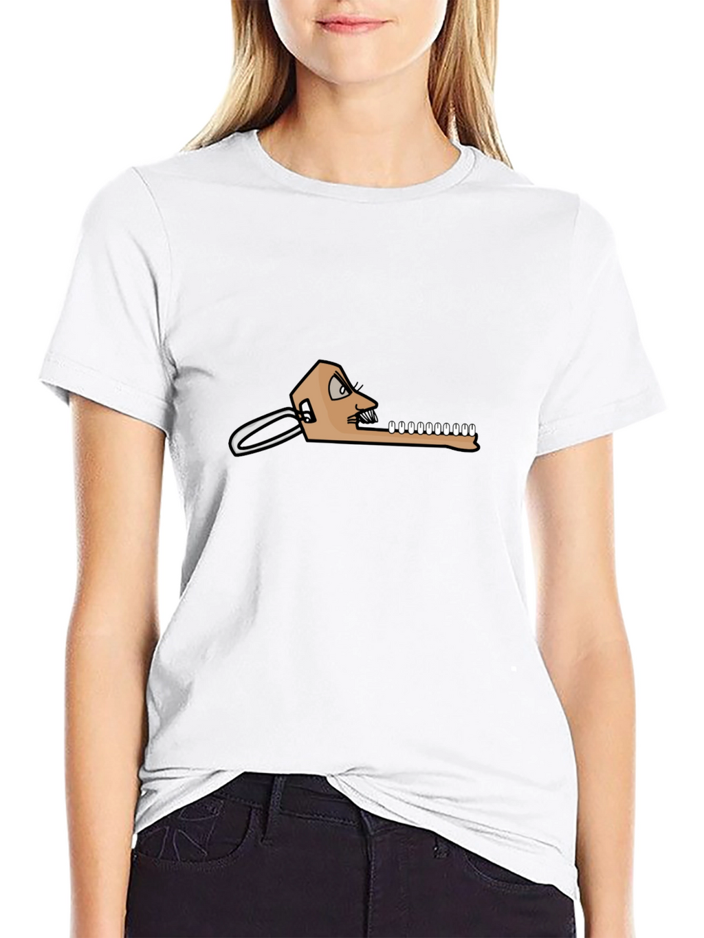 Black T-Shirt with Funny Dental Cartoon Graphic