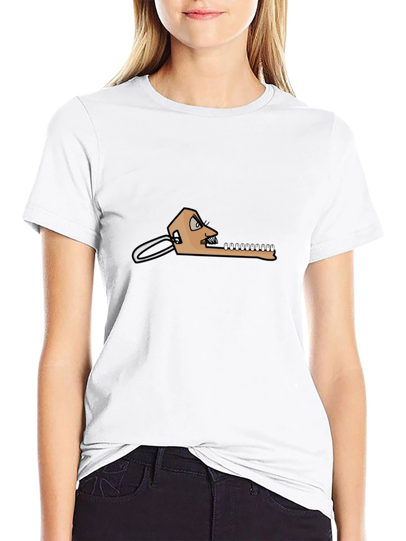 Black T-Shirt with Funny Dental Cartoon Graphic