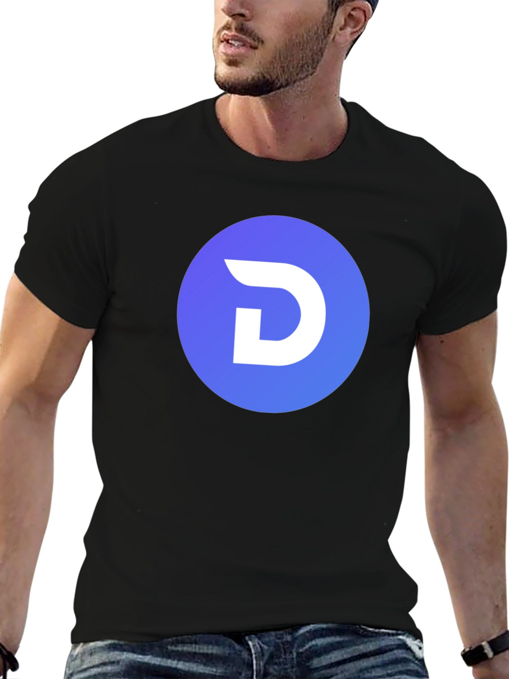 Modern Black T-Shirt with Blue Circle D Logo