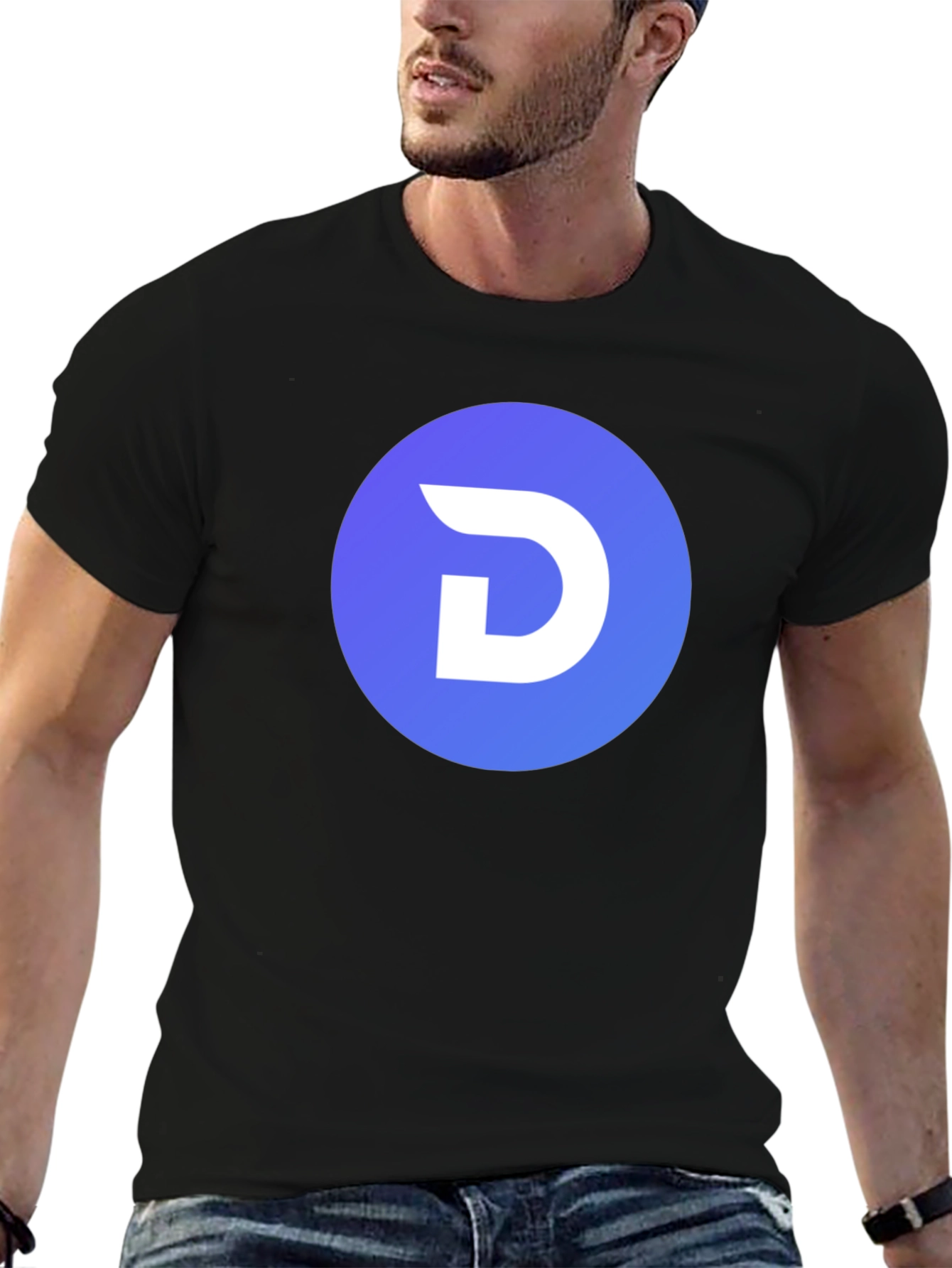 Modern Black T-Shirt with Blue Circle D Logo