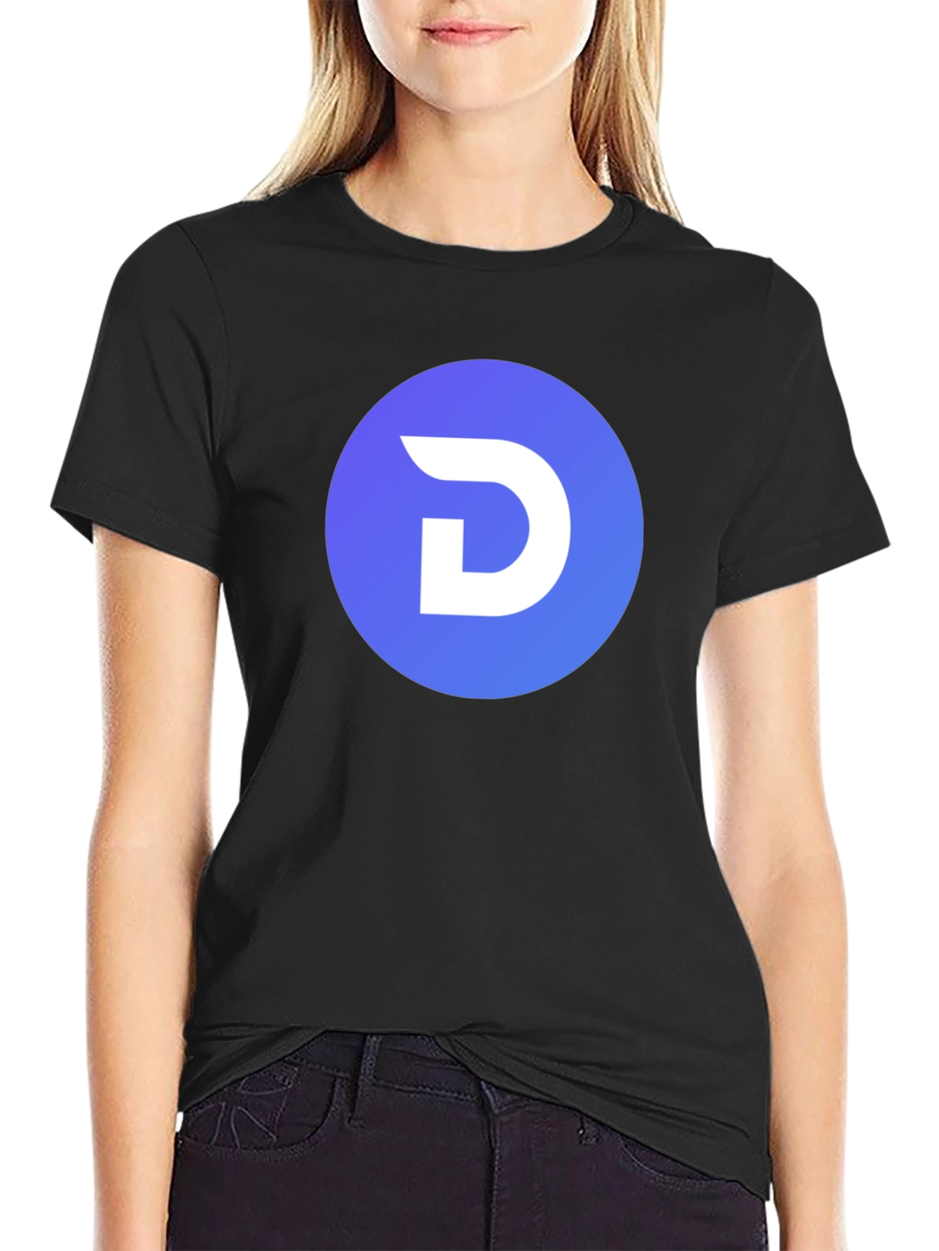 Modern Black T-Shirt with Blue Circle D Logo