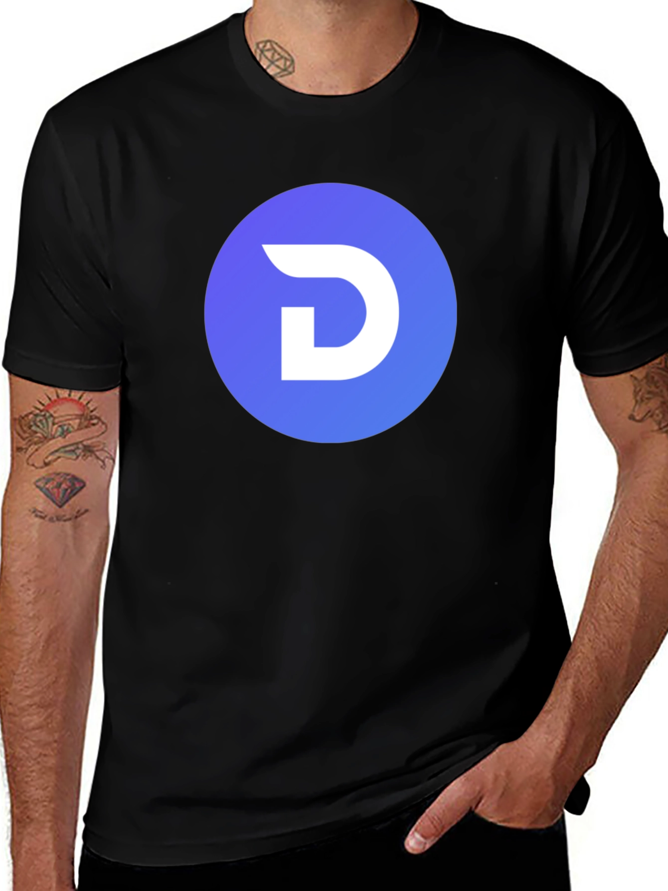 Modern Black T-Shirt with Blue Circle D Logo