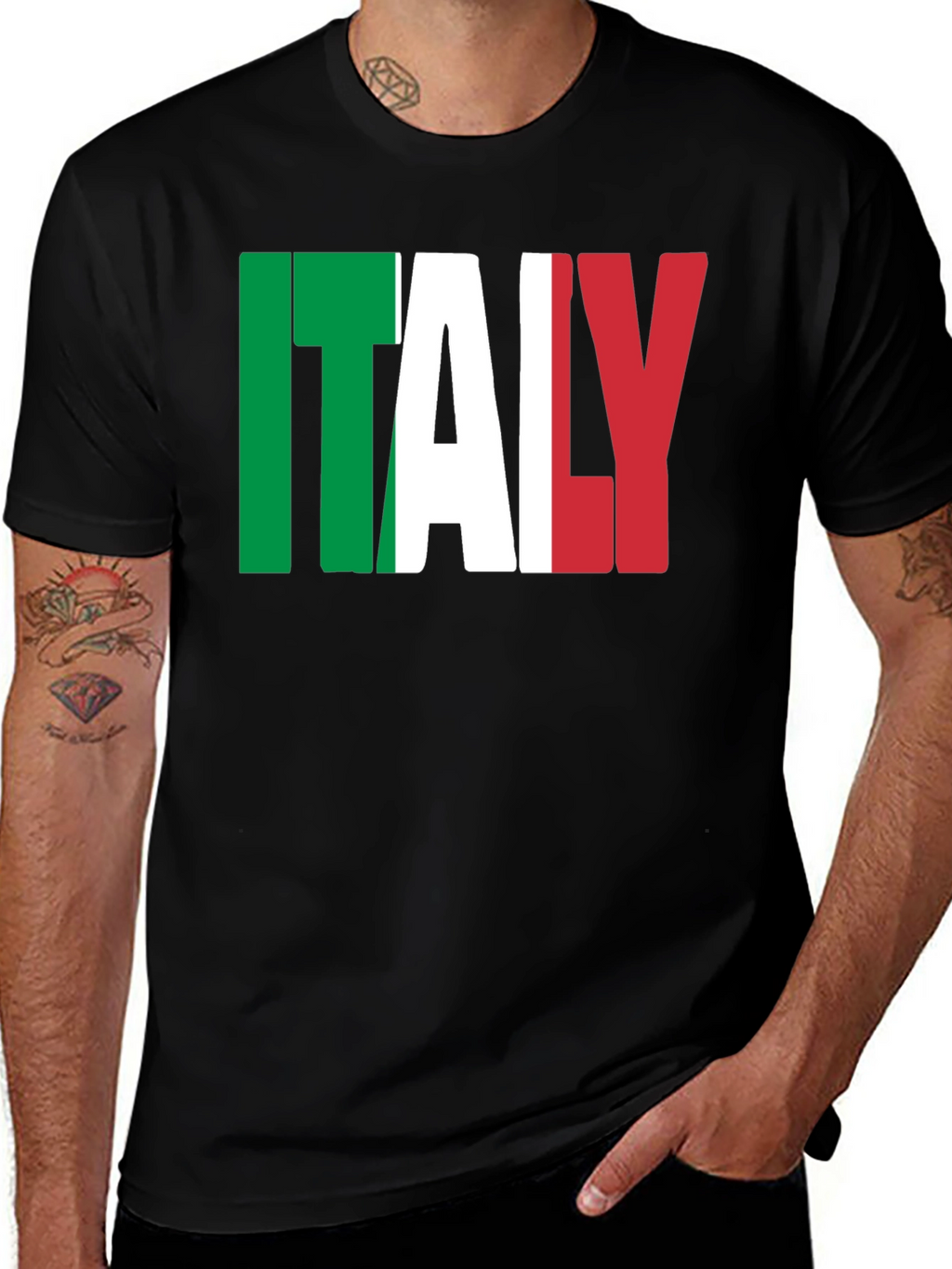 Italy Flag Graphic Print Black T-Shirt