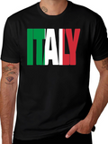 Italy Flag Graphic Print Black T-Shirt