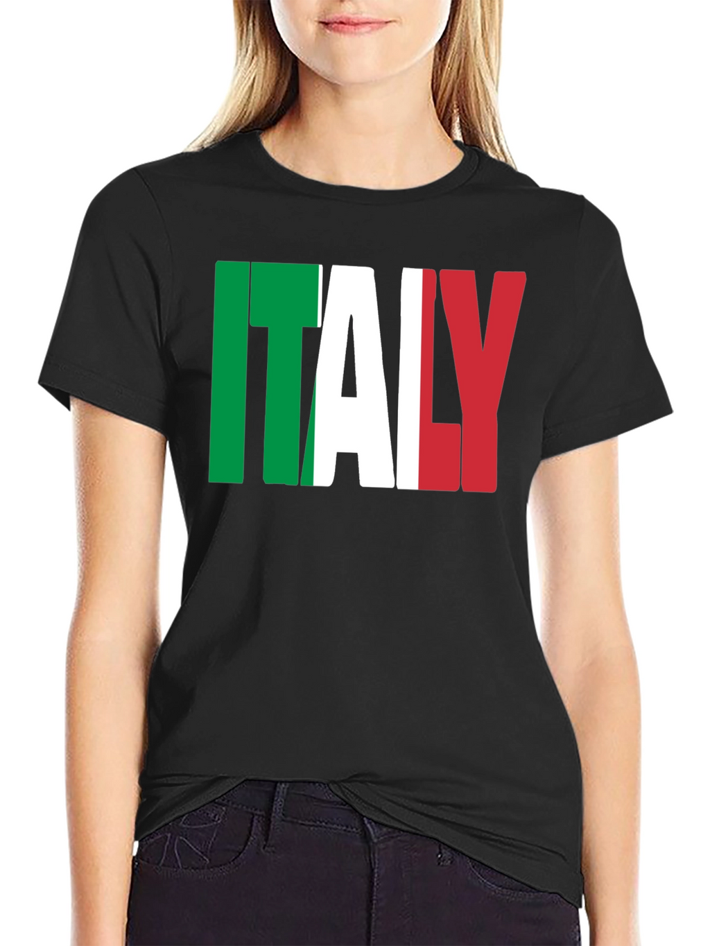 Italy Flag Graphic Print Black T-Shirt