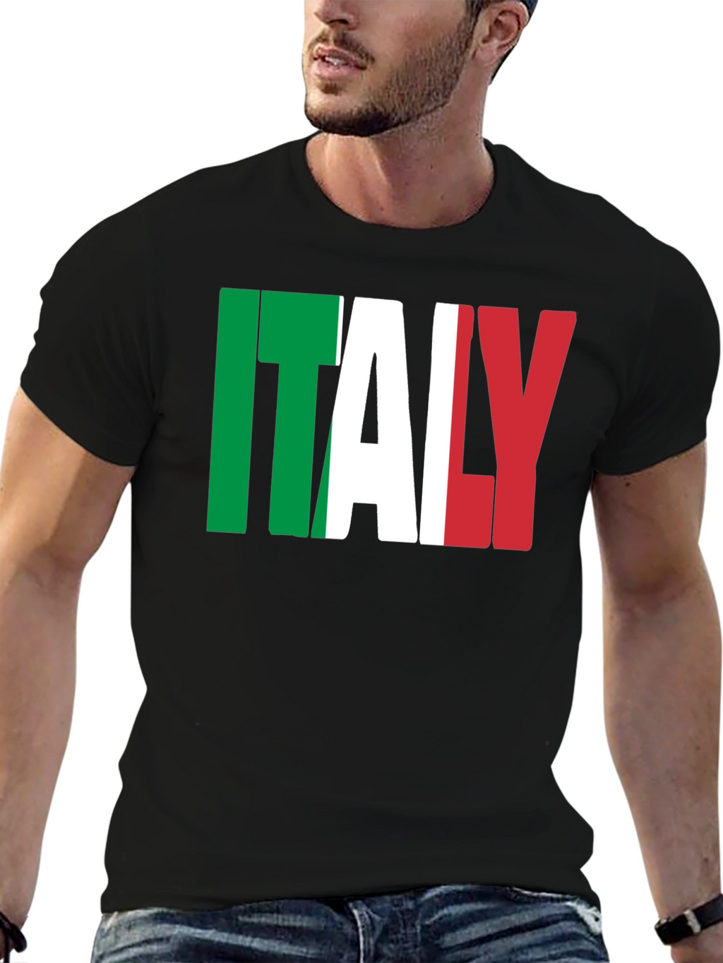 Italy Flag Graphic Print Black T-Shirt