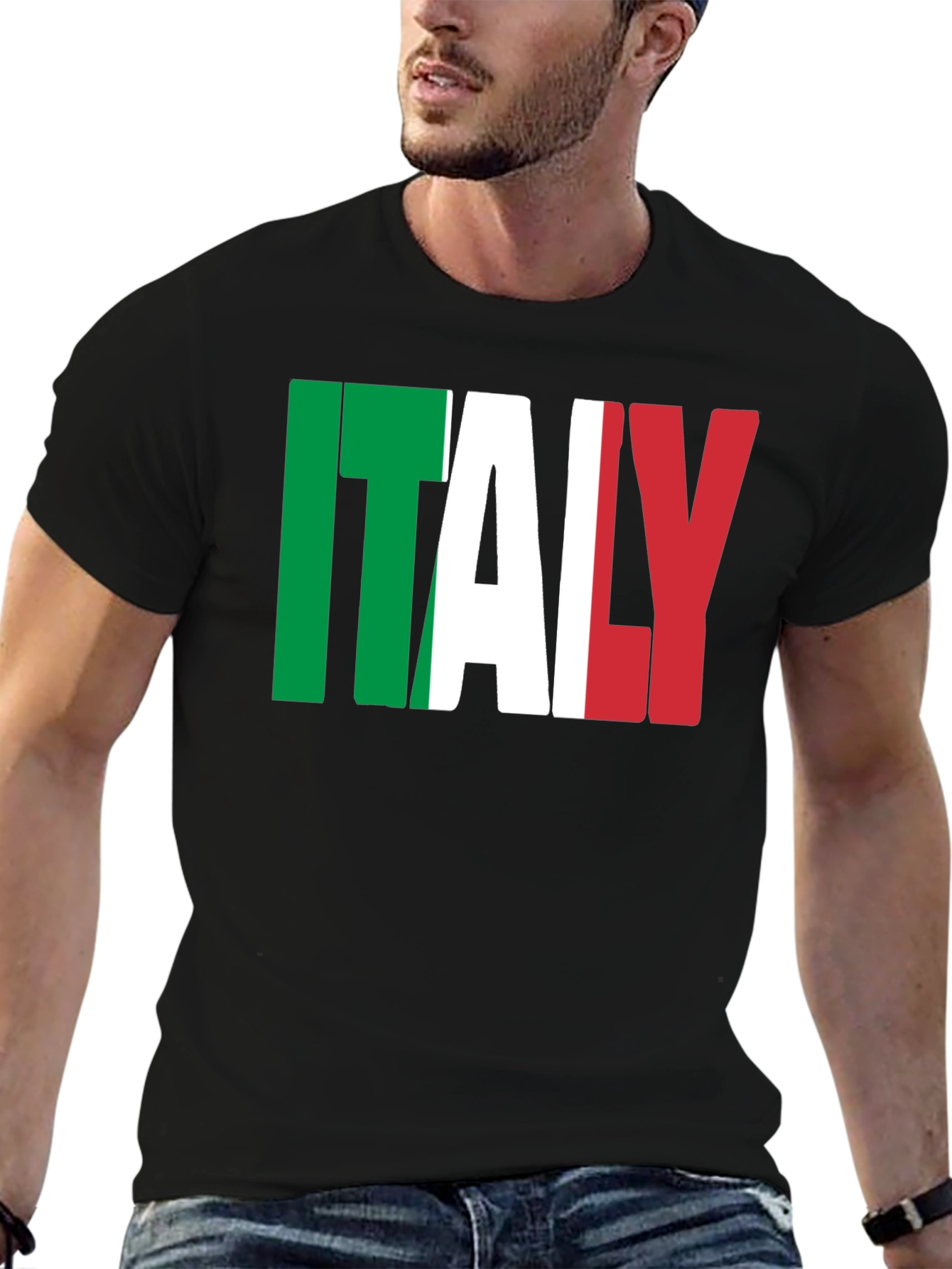 Italy Flag Graphic Print Black T-Shirt