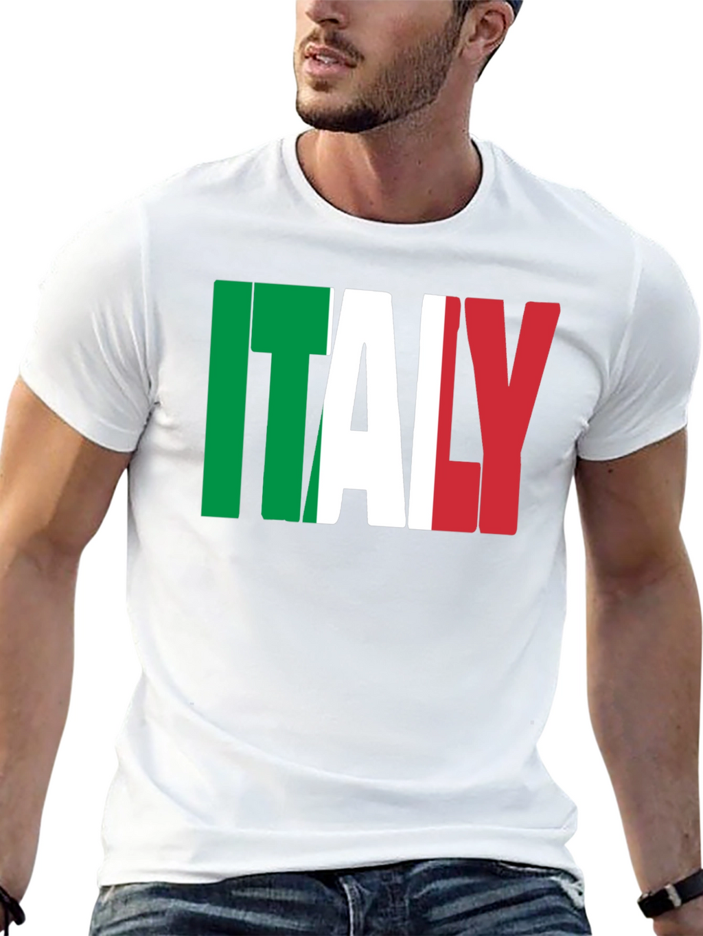 Italy Flag Graphic Print Black T-Shirt