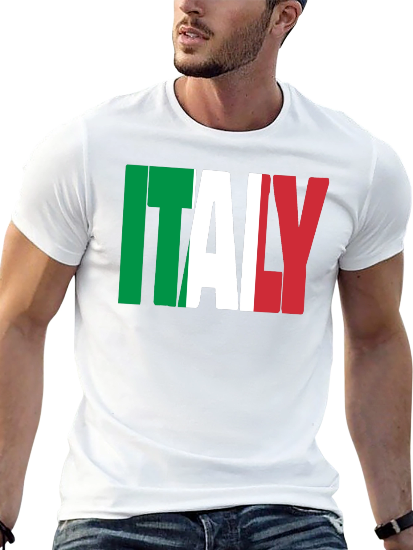 Italy Flag Graphic Print Black T-Shirt