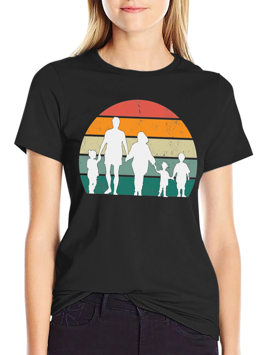 Retro Family Sunset Graphic Tee - Black