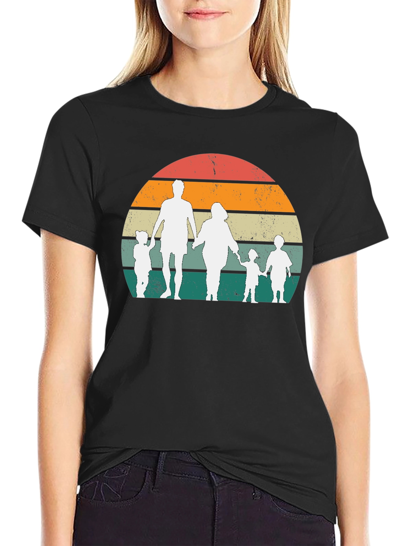 Retro Family Sunset Graphic Tee - Black