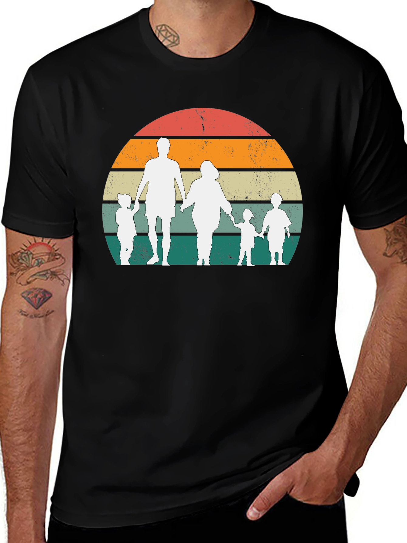 Retro Family Sunset Graphic Tee - Black