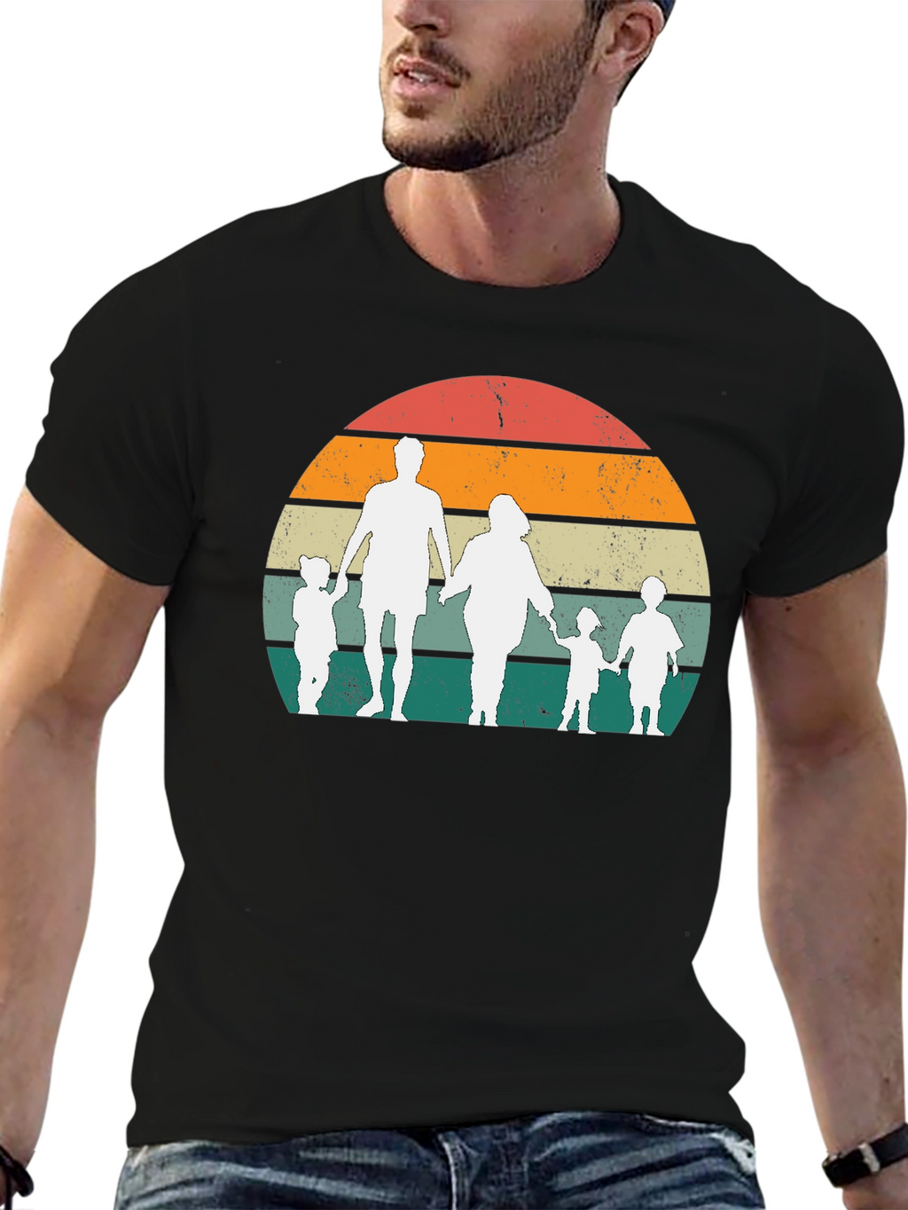Retro Family Sunset Graphic Tee - Black