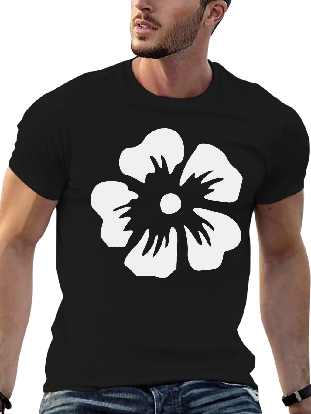 Floral Graphic Tee - White Flower on Black