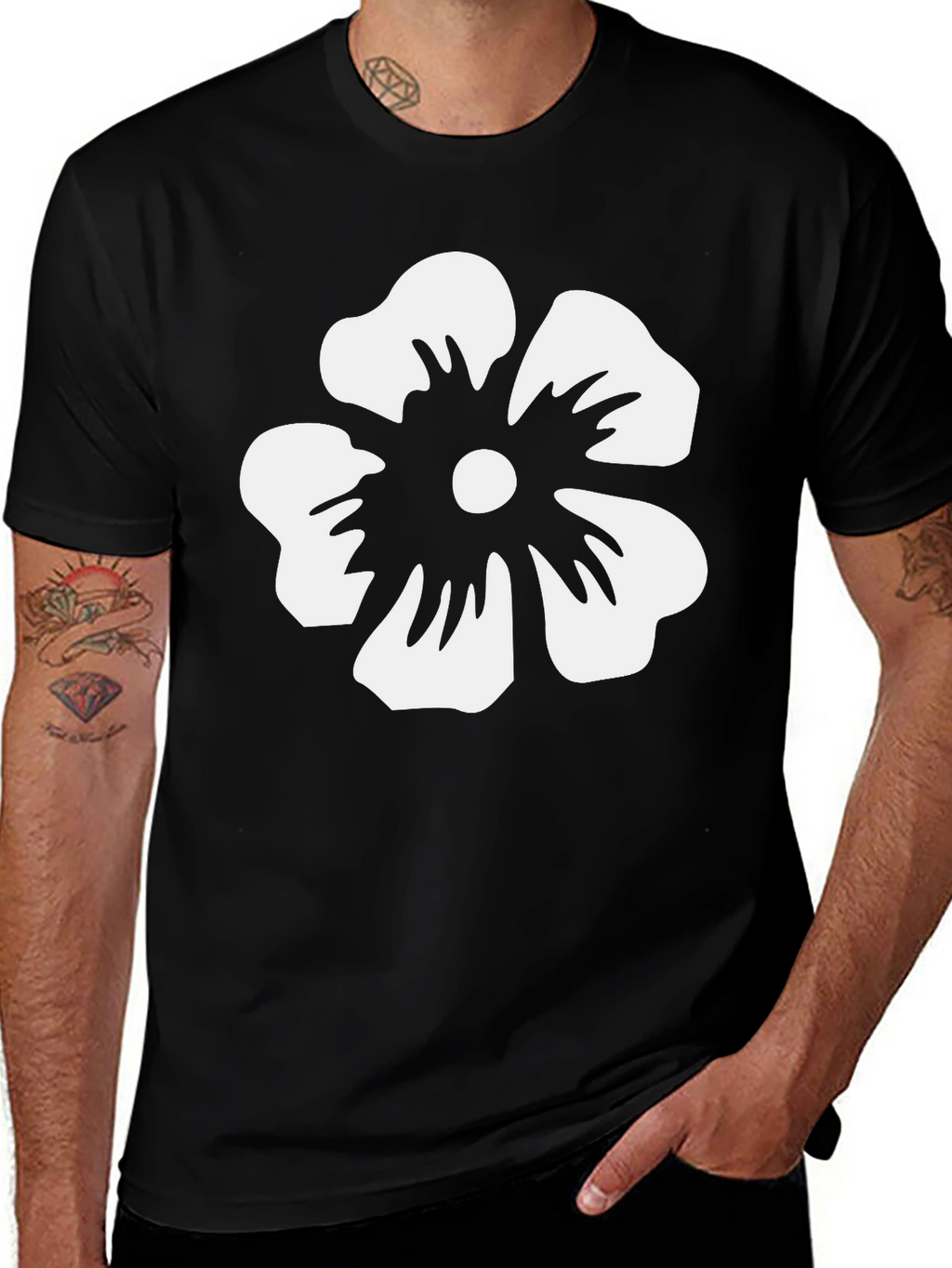 Floral Graphic Tee - White Flower on Black