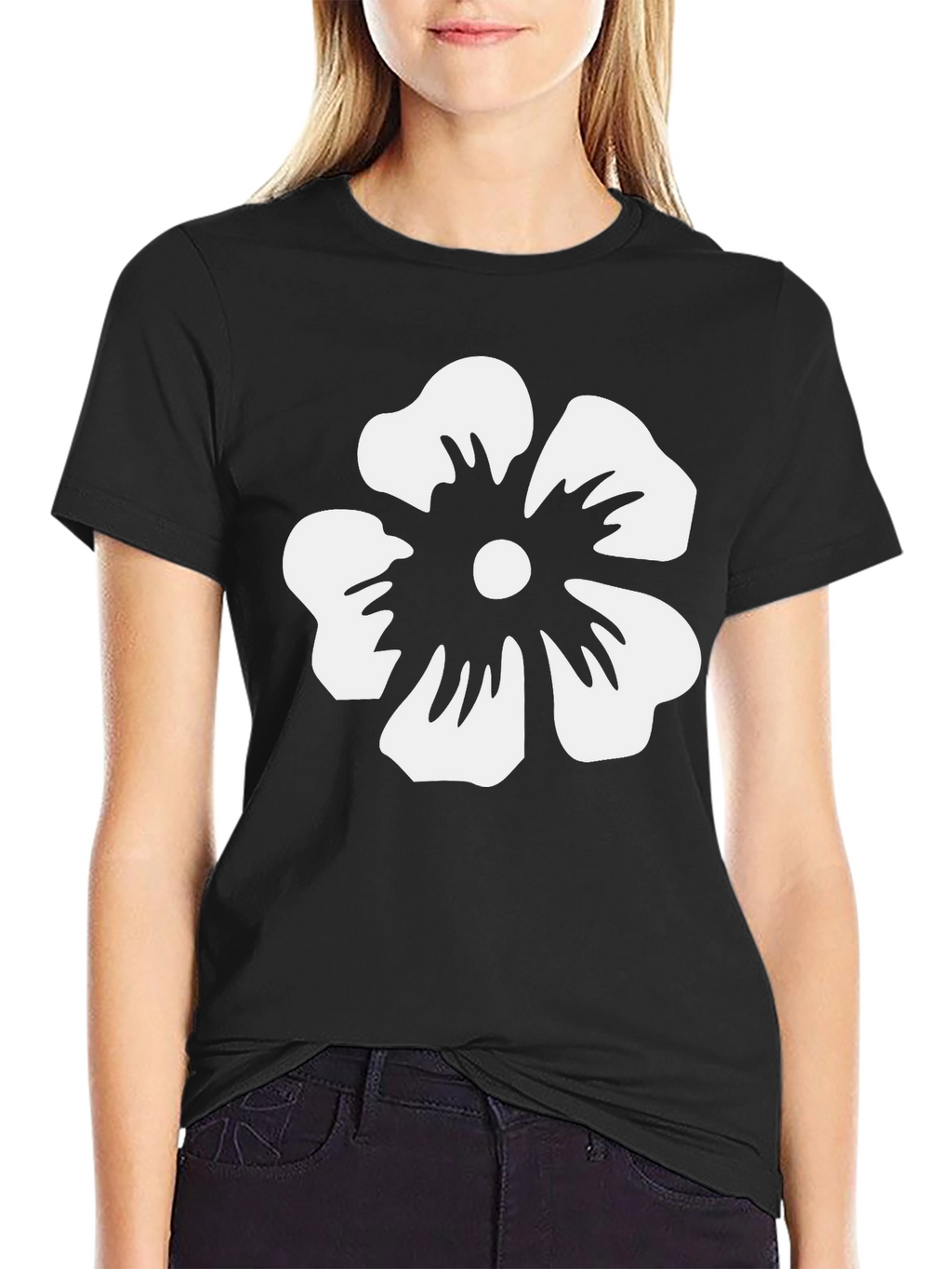 Floral Graphic Tee - White Flower on Black
