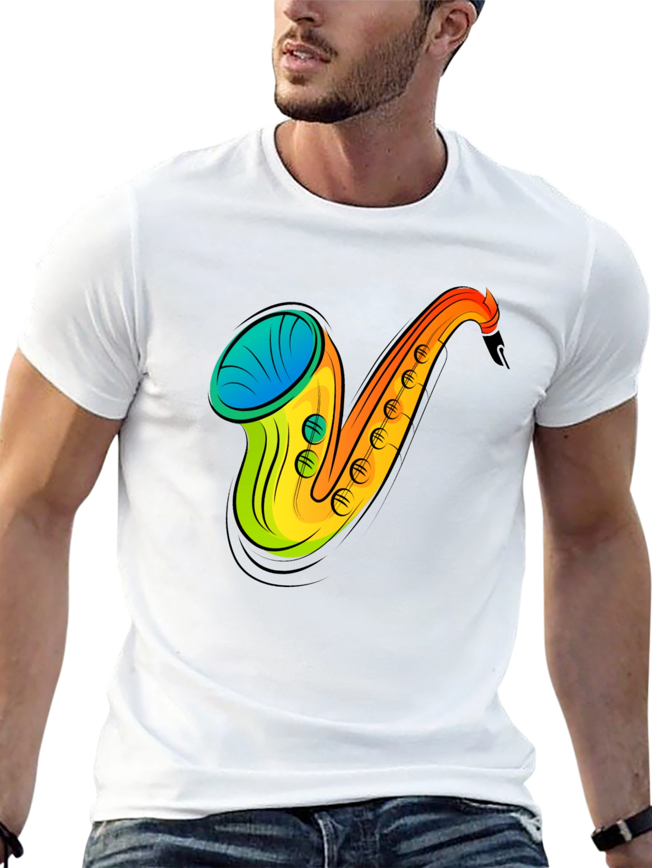 Saxophone Graphic Print Black T-Shirt