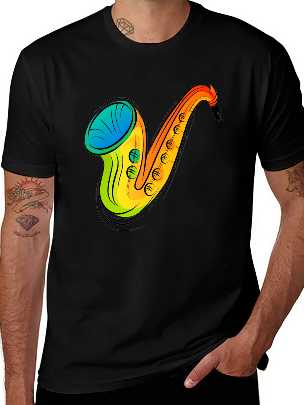 Saxophone Graphic Print Black T-Shirt