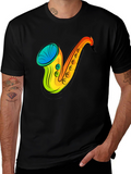 Saxophone Graphic Print Black T-Shirt