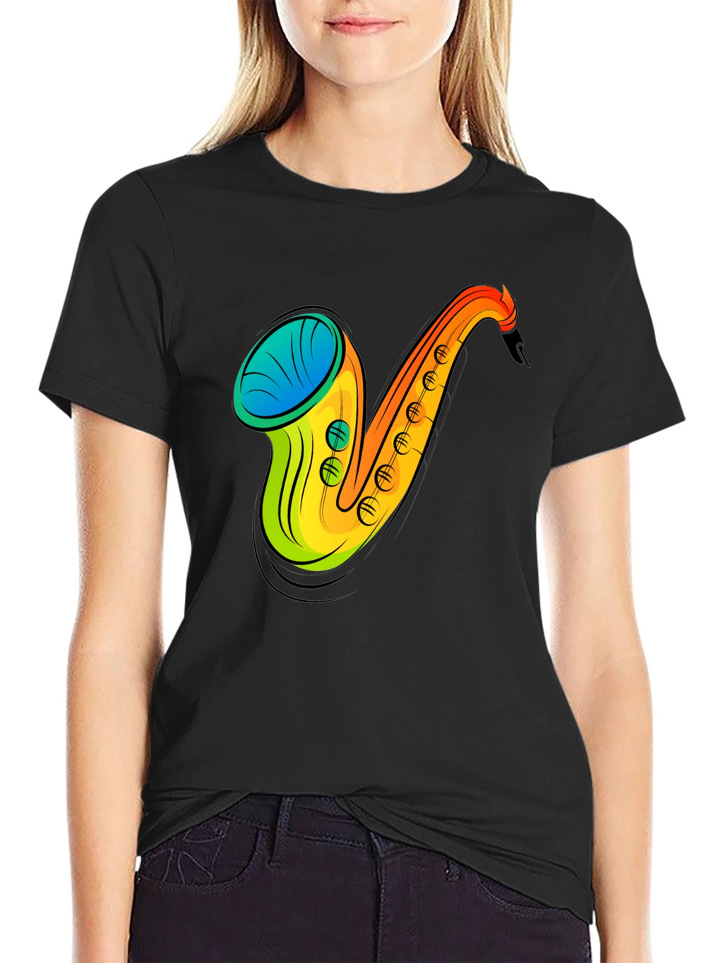 Saxophone Graphic Print Black T-Shirt