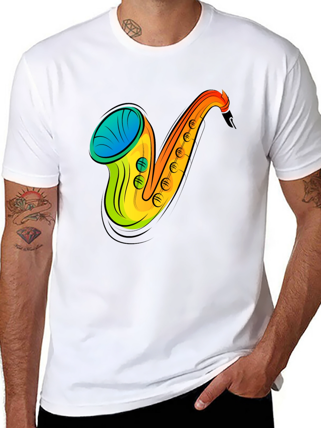 Saxophone Graphic Print Black T-Shirt